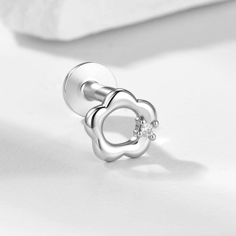 S925 Sterling Silver Hollow Out Small Flower Diamond Cartilage Spiral Pierced Earrings for Women, European and American Style, Versatile Stackable Earrings