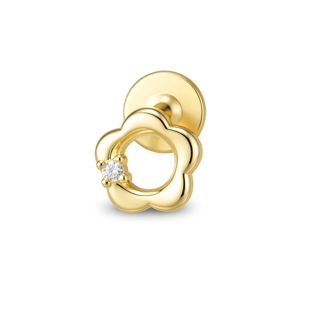 S925 Sterling Silver Small Flower Spiral Cartilage Earrings, Hollow Floral Studs, Stackable Piercing Jewelry
