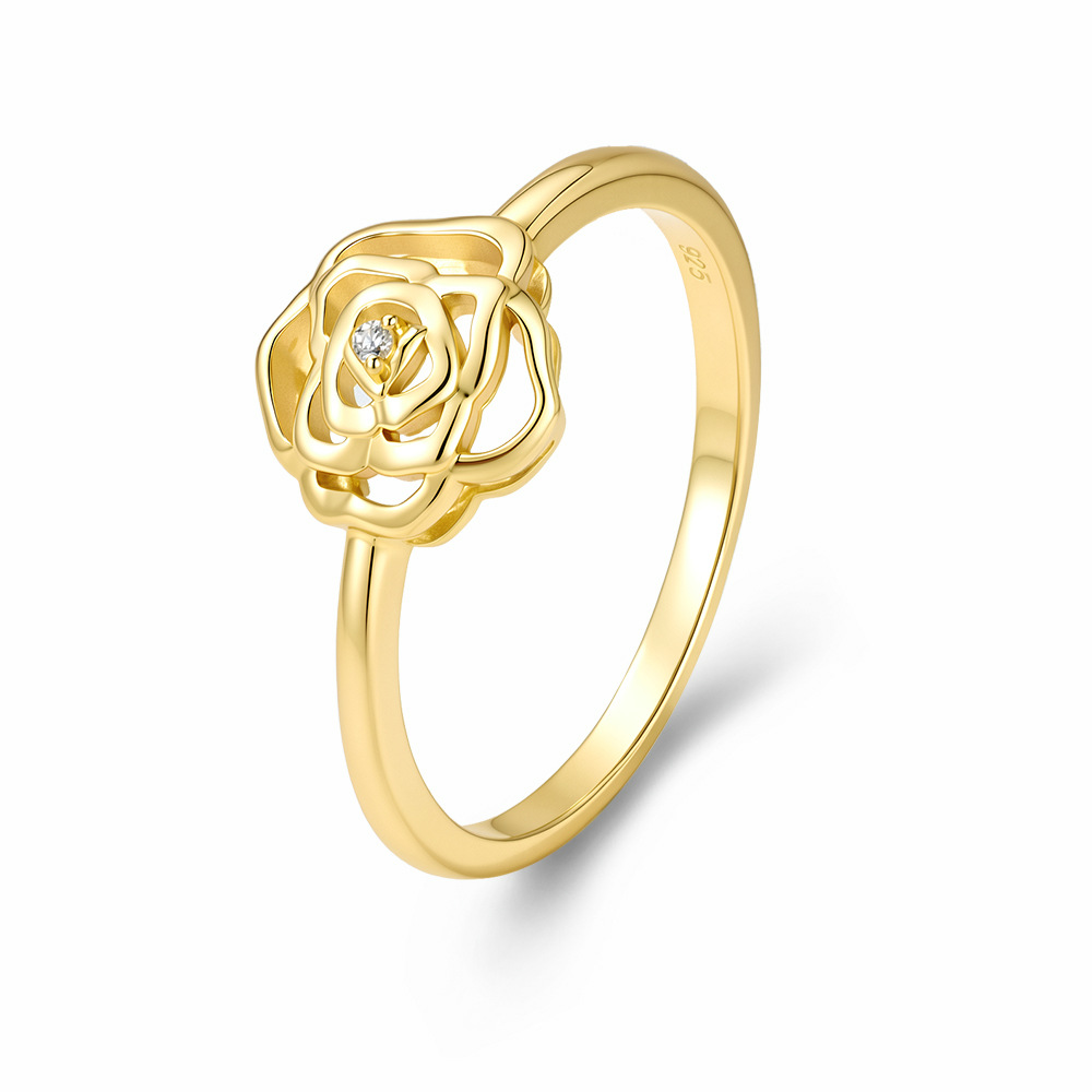 S925 Sterling Silver French Floral Ring, Diamond-Cut Flower Band, Minimalist Light Luxury Jewelry