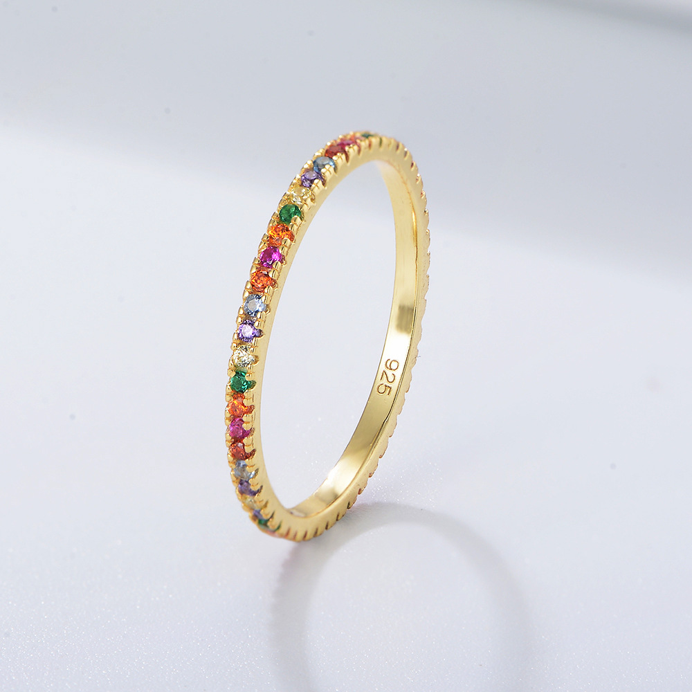 Hot-selling S925 sterling silver colored zircon micro-pave full diamond ring for women, European and American style fashion jewelry.
