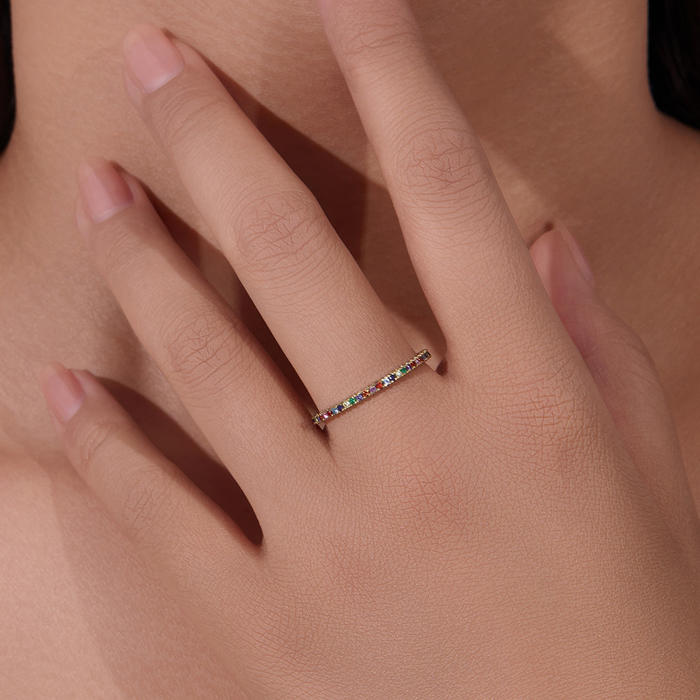 Hot-selling S925 sterling silver colored zircon micro-pave full diamond ring for women, European and American style fashion jewelry.