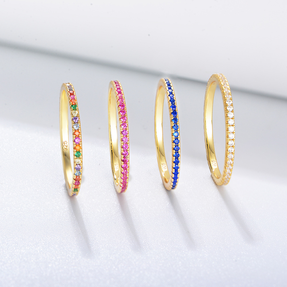 Hot-selling S925 sterling silver colored zircon micro-pave full diamond ring for women, European and American style fashion jewelry.