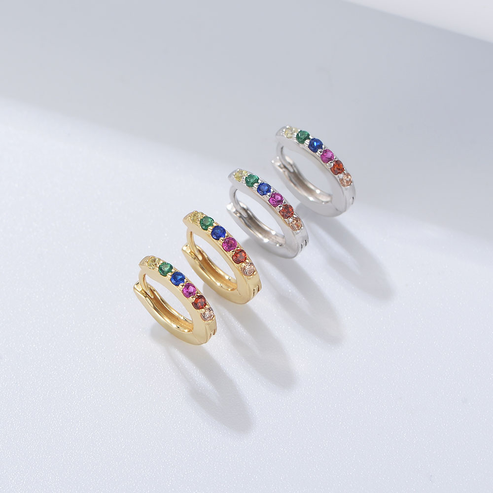 European and American style S925 sterling silver round micro-painted colored zircon earrings for women, niche and affordable luxury hoop earrings.