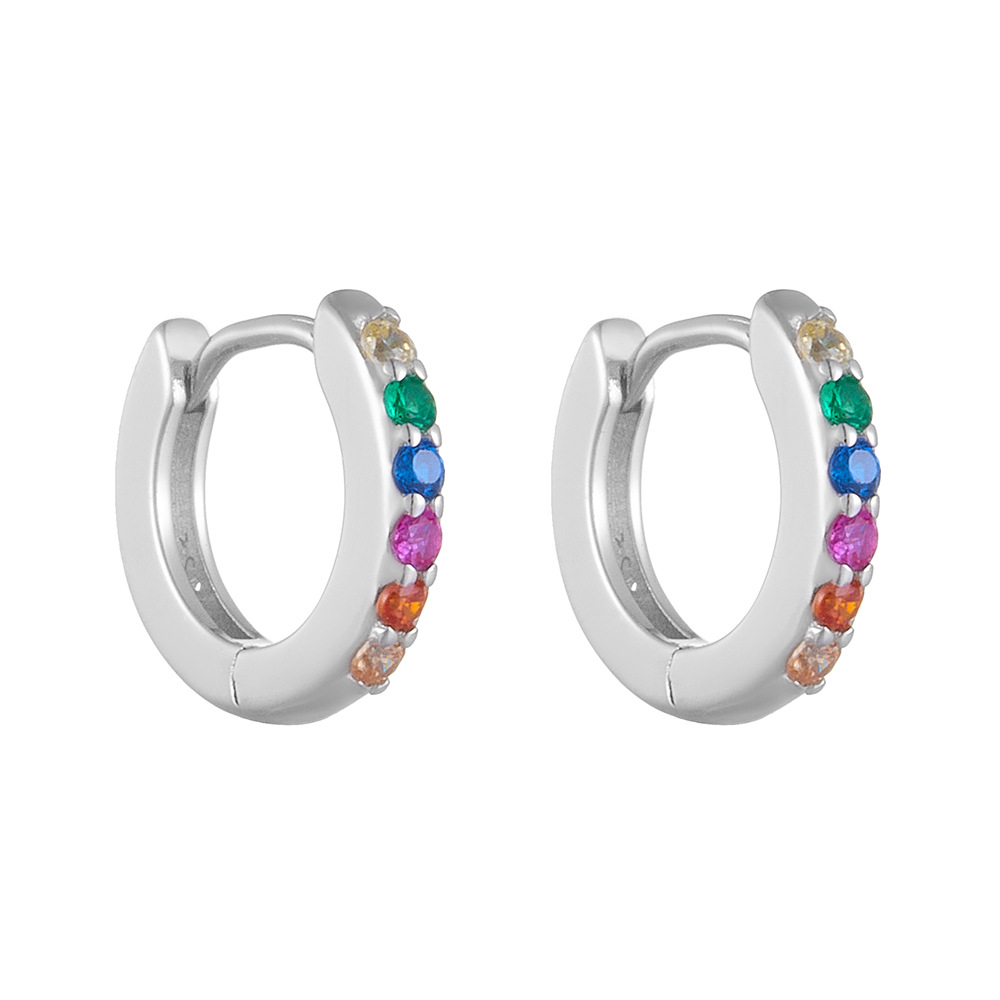 European and American style S925 sterling silver round micro-painted colored zircon earrings for women, niche and affordable luxury hoop earrings.