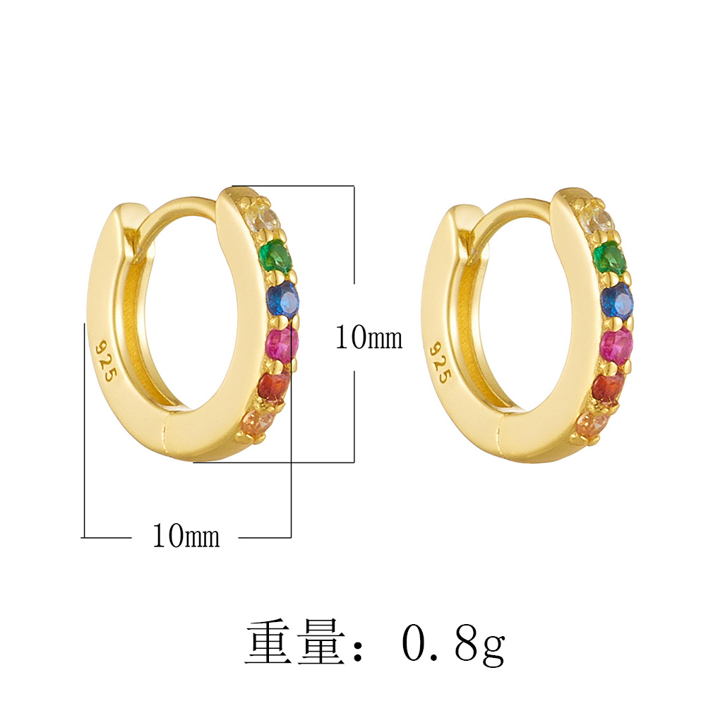 European and American style S925 sterling silver round micro-painted colored zircon earrings for women, niche and affordable luxury hoop earrings.