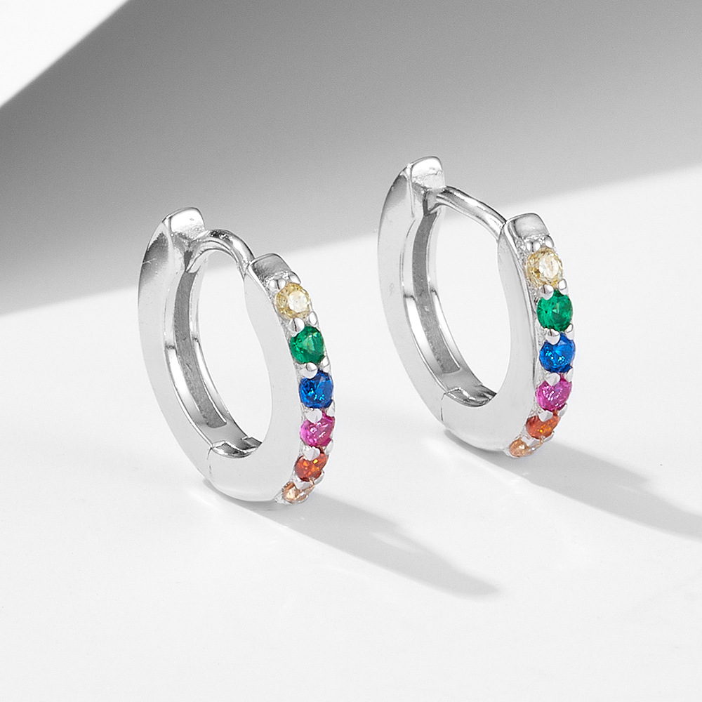 European and American style S925 sterling silver round micro-painted colored zircon earrings for women, niche and affordable luxury hoop earrings.