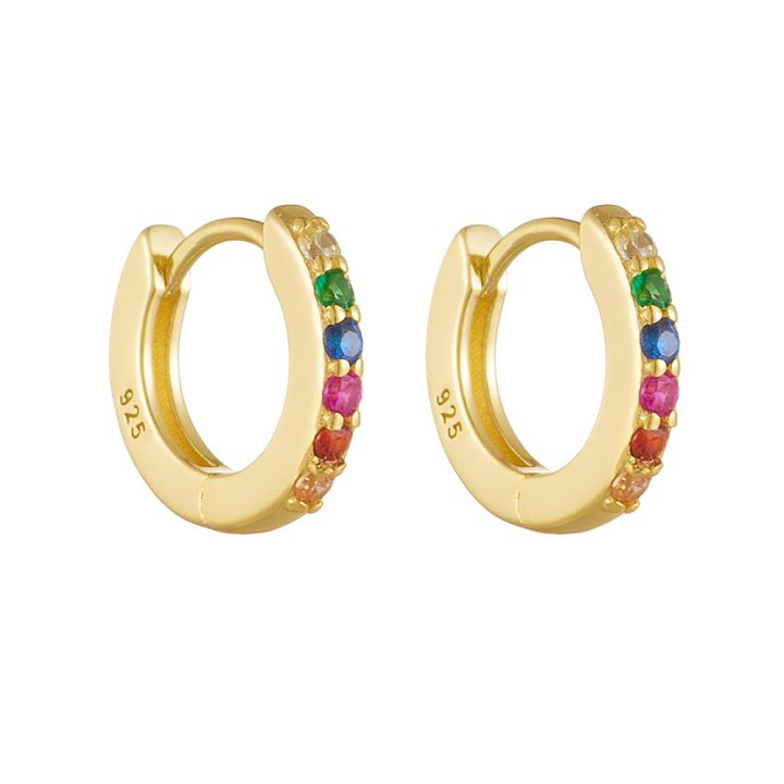 European and American style S925 sterling silver round micro-painted colored zircon earrings for women, niche and affordable luxury hoop earrings.