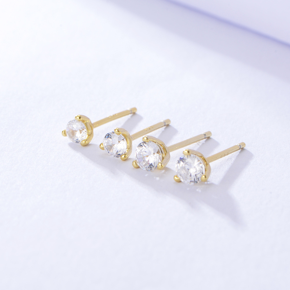 S925 Sterling Silver Three-Prong Round Zirconia Stud Earrings for Women, Fashionable, Simple, Mini Earrings, Elegant Wholesale Earrings, Small Jewelry