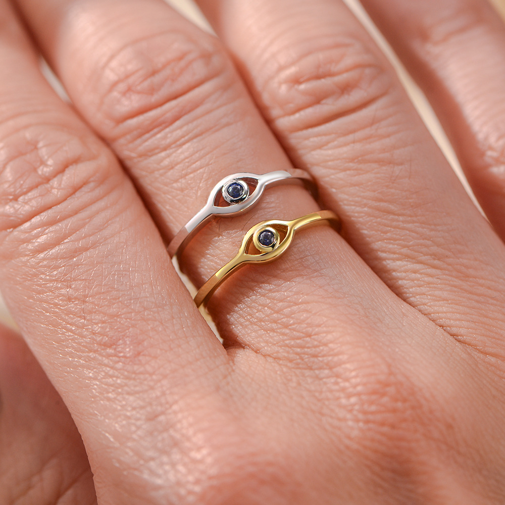S925 Sterling Silver Evil Eye Ring for Women, European and American Style, Vintage Style, Gold Plated with Blue Zircon Eye, Jewelry
