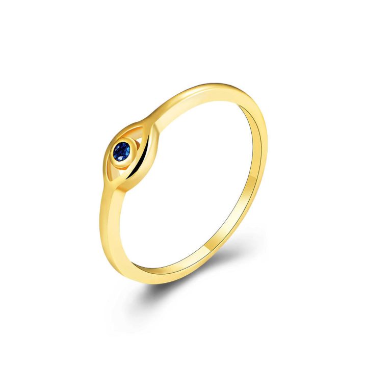 S925 Sterling Silver Evil Eye Ring for Women, European and American Style, Vintage Style, Gold Plated with Blue Zircon Eye, Jewelry