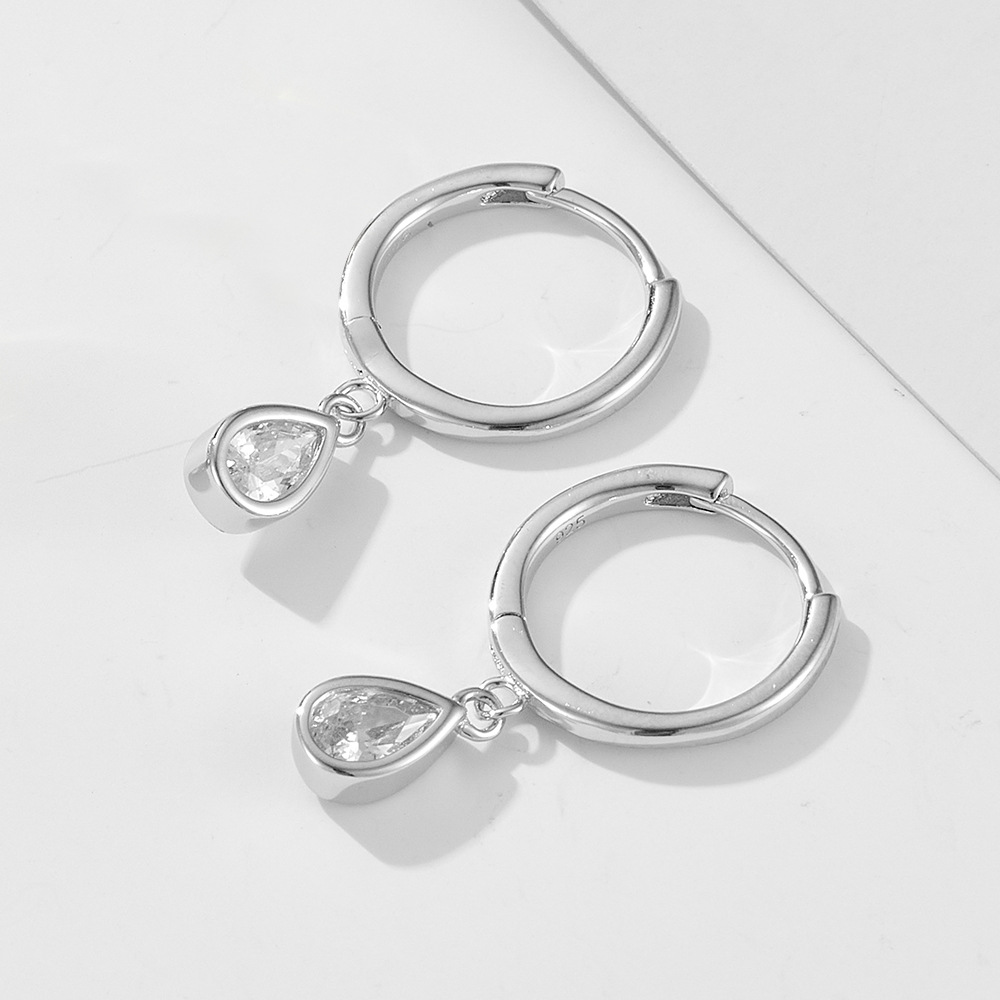 S925 Sterling Silver Teardrop-Shaped Zircon Earrings, C-Shaped C-Shaped Earrings, European and American Retro Classic Personalized Earrings for Women