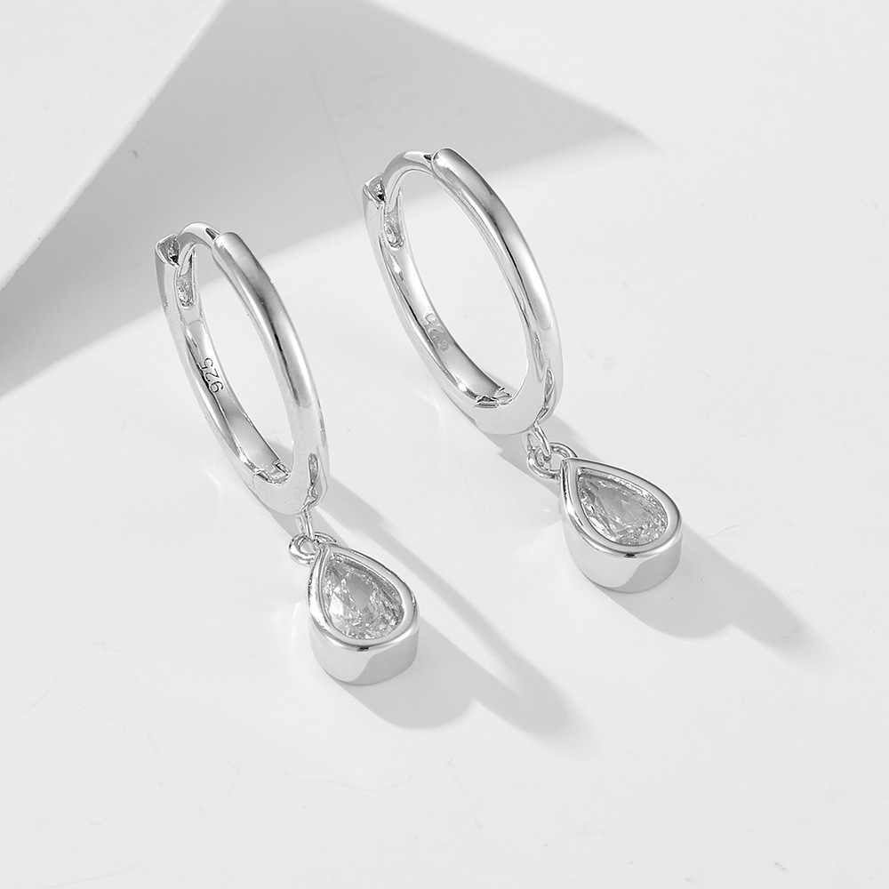 S925 Sterling Silver Teardrop-Shaped Zircon Earrings, C-Shaped C-Shaped Earrings, European and American Retro Classic Personalized Earrings for Women
