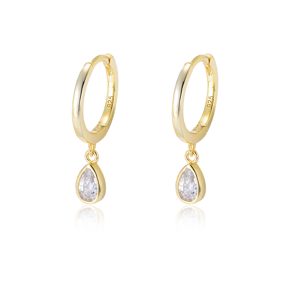 S925 Sterling Silver Teardrop-Shaped Zircon Earrings, C-Shaped C-Shaped Earrings, European and American Retro Classic Personalized Earrings for Women