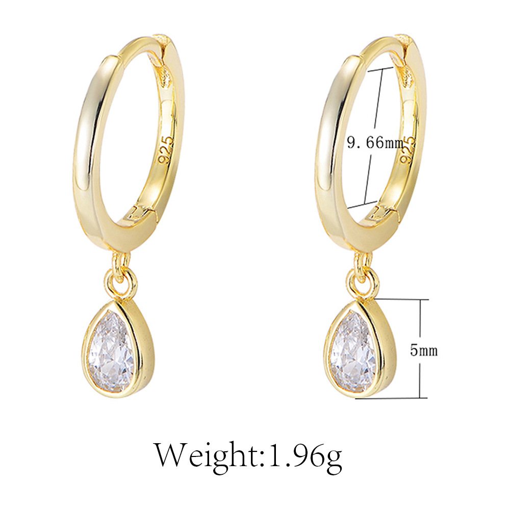 S925 Sterling Silver Teardrop-Shaped Zircon Earrings, C-Shaped C-Shaped Earrings, European and American Retro Classic Personalized Earrings for Women