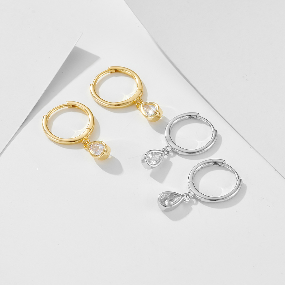 S925 Sterling Silver Teardrop-Shaped Zircon Earrings, C-Shaped C-Shaped Earrings, European and American Retro Classic Personalized Earrings for Women