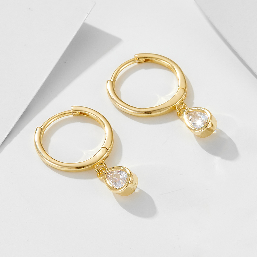 S925 Sterling Silver Teardrop-Shaped Zircon Earrings, C-Shaped C-Shaped Earrings, European and American Retro Classic Personalized Earrings for Women