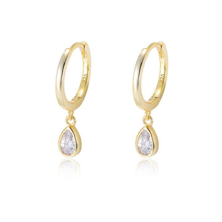 S925 Sterling Silver Teardrop-Shaped Zircon Earrings, C-Shaped C-Shaped Earrings, European and American Retro Classic Personalized Earrings for Women