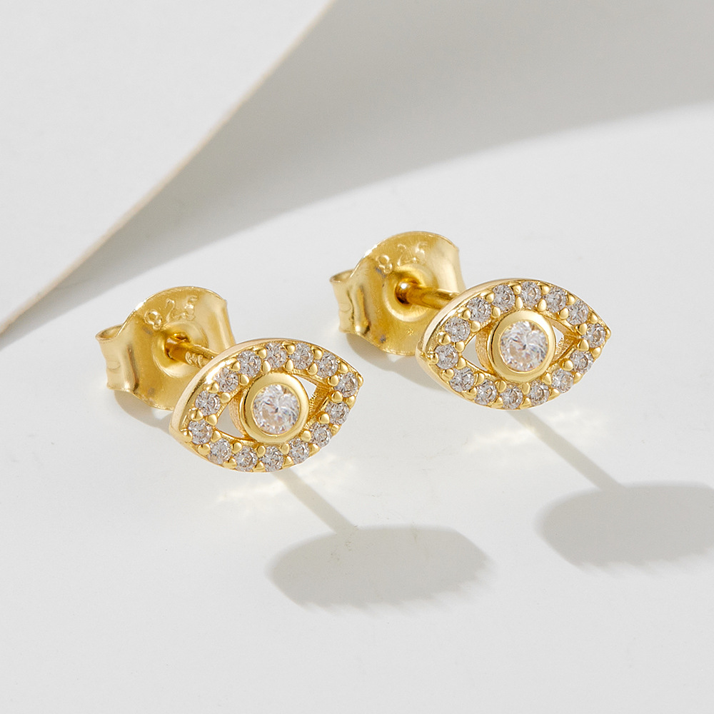 925 Sterling Silver Evil Eye Earrings for Women, European and American Style, Niche Luxury, Micro-set Zircon Eye Stud Earrings