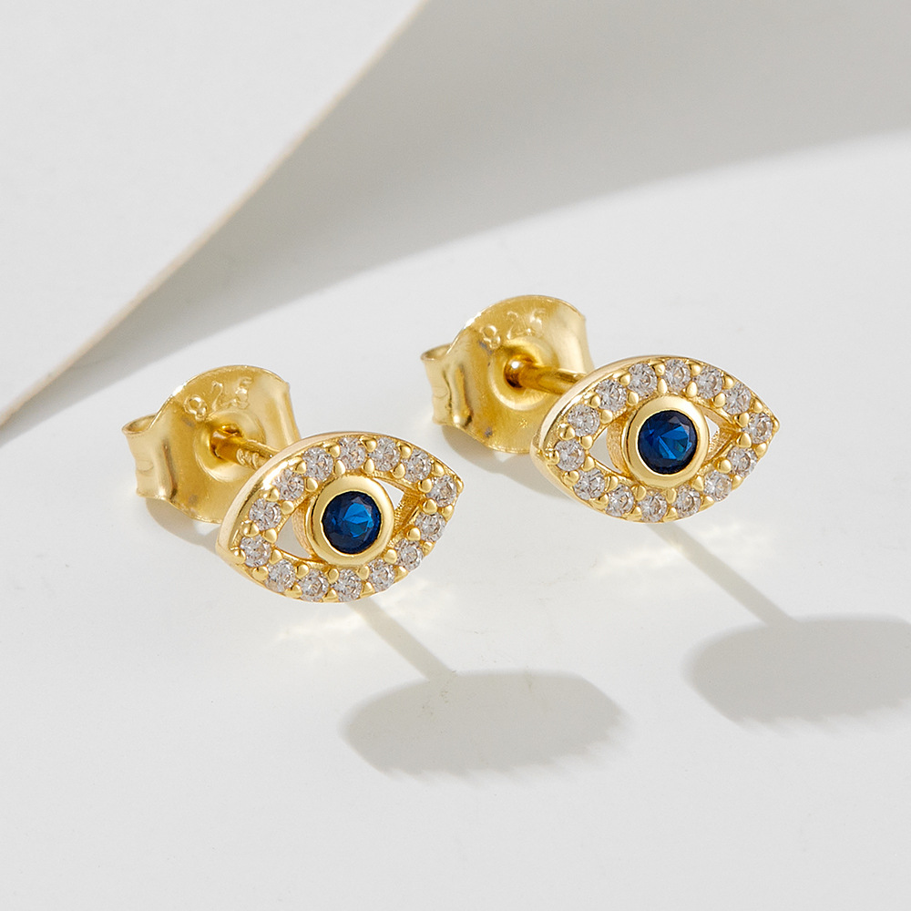 925 Sterling Silver Evil Eye Earrings for Women, European and American Style, Niche Luxury, Micro-set Zircon Eye Stud Earrings
