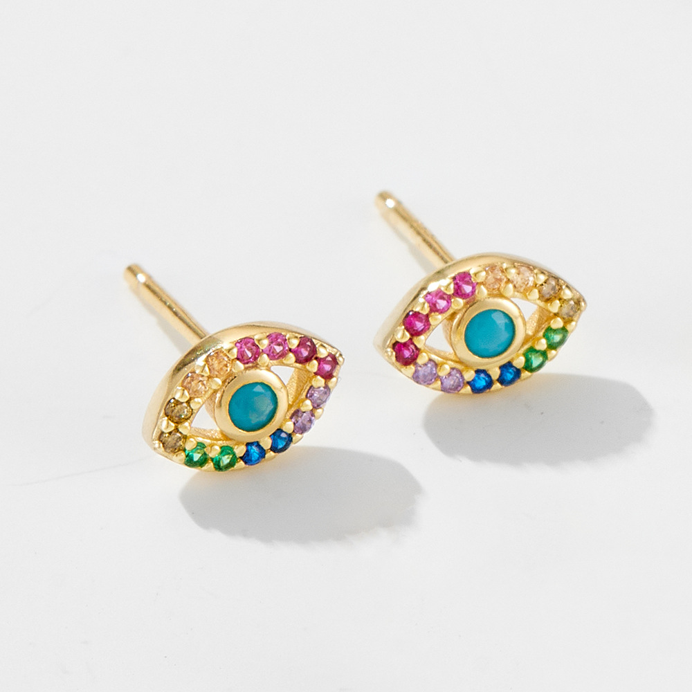 925 Sterling Silver Evil Eye Earrings for Women, European and American Style, Niche Luxury, Micro-set Zircon Eye Stud Earrings