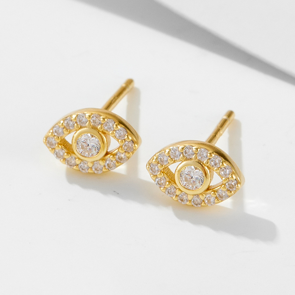 925 Sterling Silver Evil Eye Earrings for Women, European and American Style, Niche Luxury, Micro-set Zircon Eye Stud Earrings