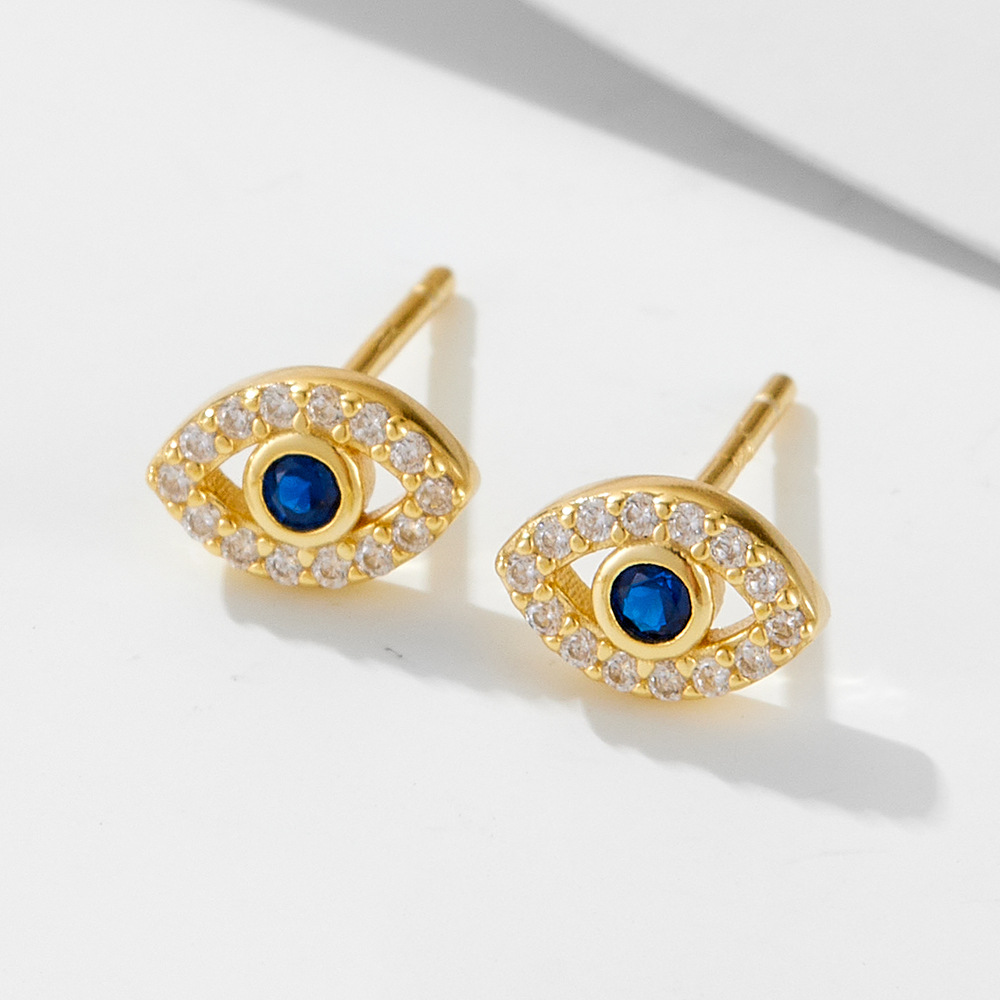 925 Sterling Silver Evil Eye Earrings for Women, European and American Style, Niche Luxury, Micro-set Zircon Eye Stud Earrings