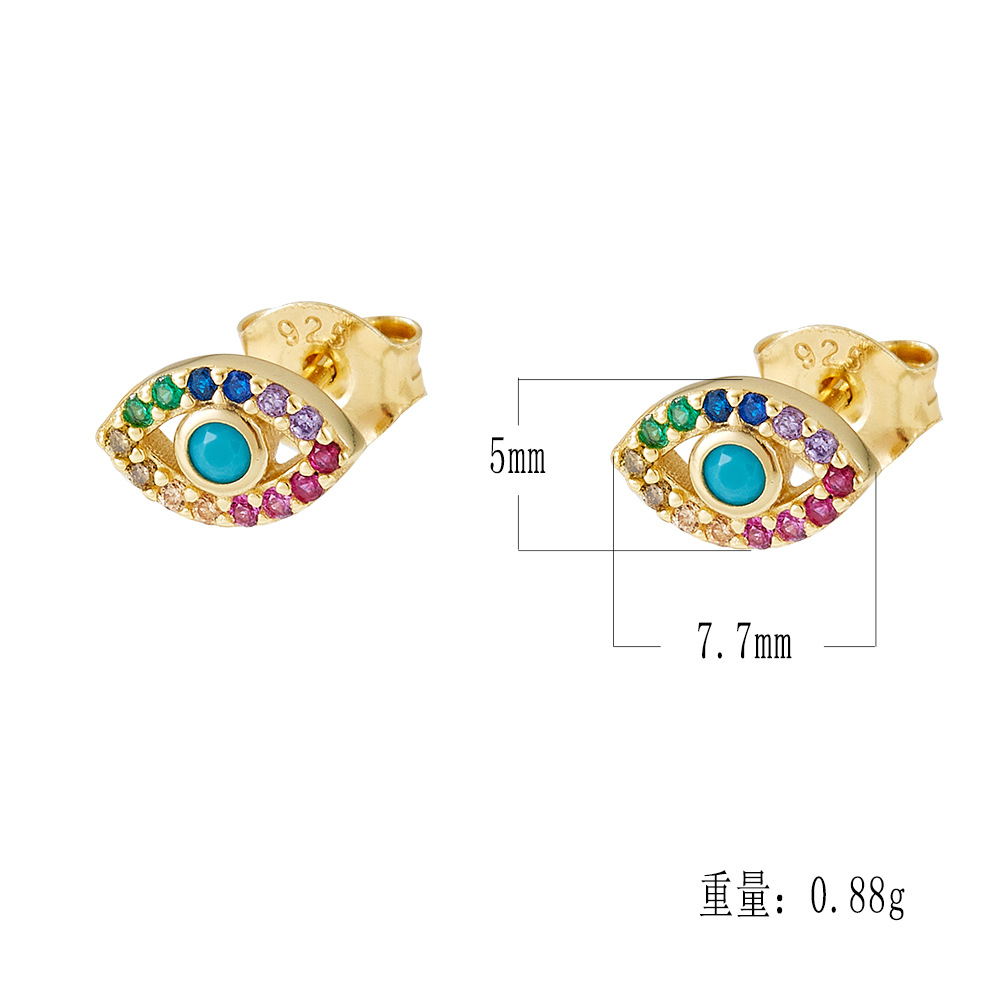925 Sterling Silver Evil Eye Earrings for Women, European and American Style, Niche Luxury, Micro-set Zircon Eye Stud Earrings