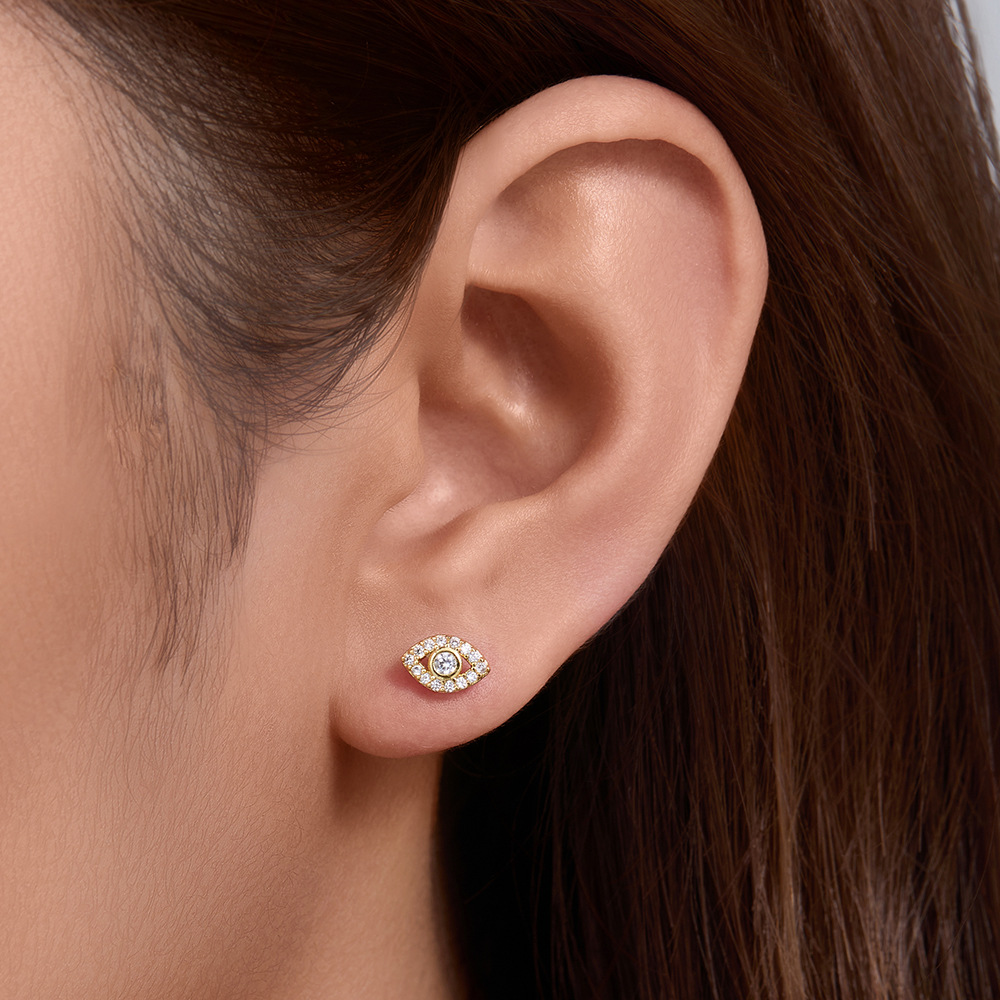 925 Sterling Silver Evil Eye Earrings for Women, European and American Style, Niche Luxury, Micro-set Zircon Eye Stud Earrings