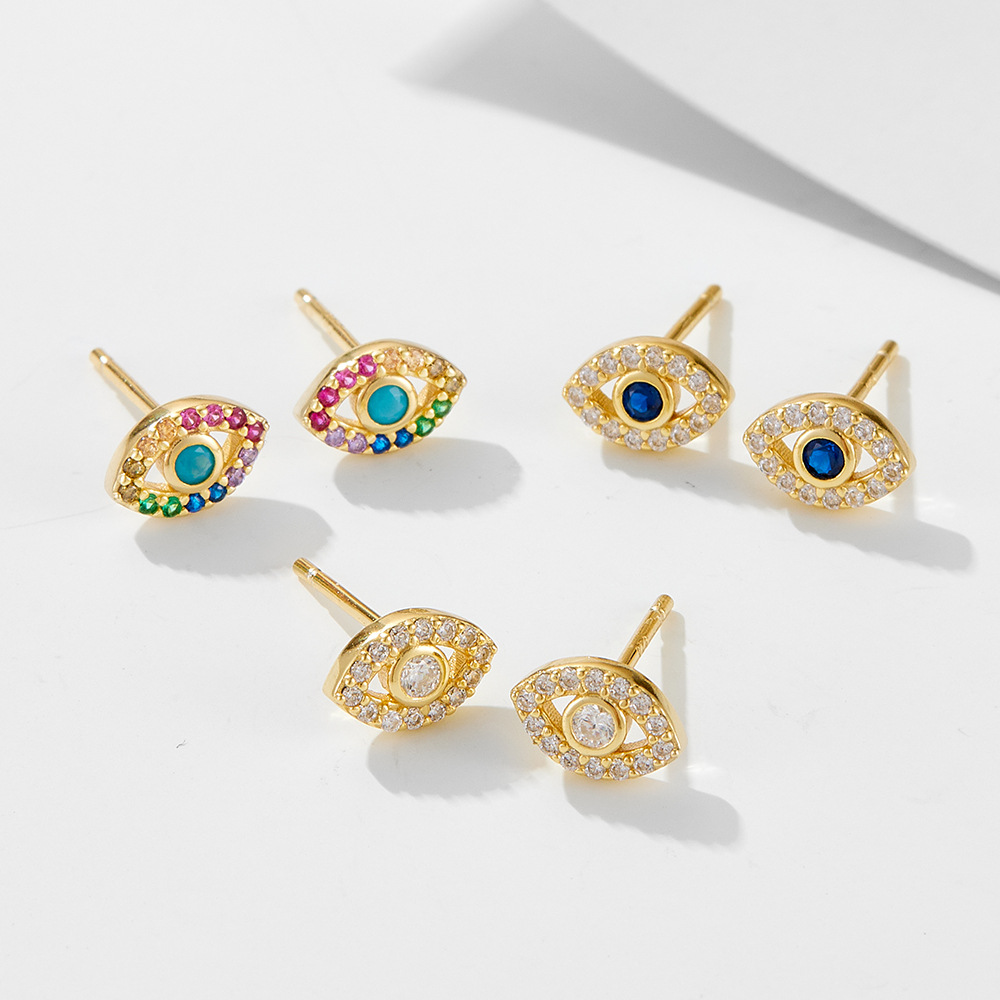 925 Sterling Silver Evil Eye Earrings for Women, European and American Style, Niche Luxury, Micro-set Zircon Eye Stud Earrings