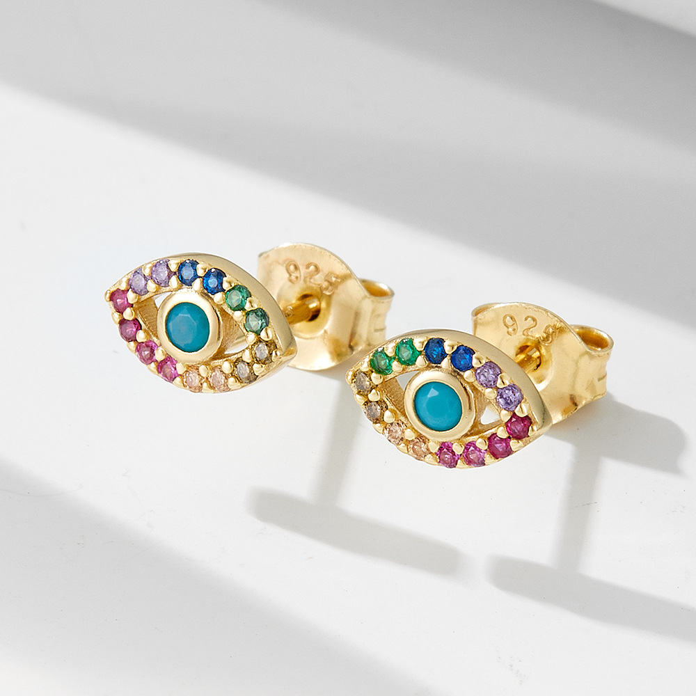 925 Sterling Silver Evil Eye Earrings for Women, European and American Style, Niche Luxury, Micro-set Zircon Eye Stud Earrings