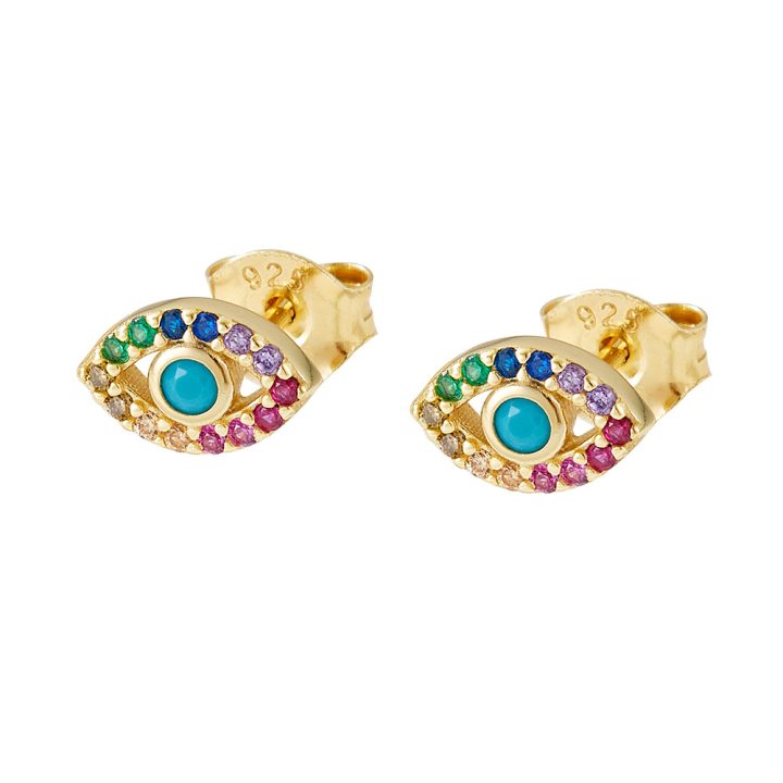 925 Sterling Silver Evil Eye Earrings for Women, European and American Style, Niche Luxury, Micro-set Zircon Eye Stud Earrings
