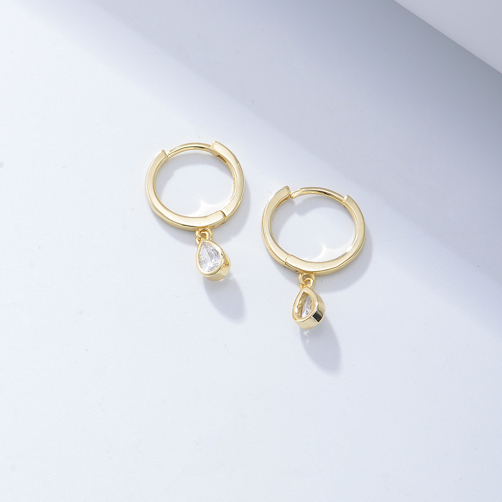 European and American style creative and versatile earring set, S925 sterling silver chain earrings, C-shaped earring clips, teardrop zircon earrings.