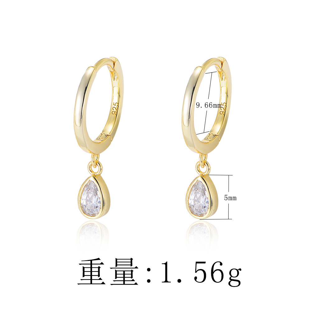 European and American style creative and versatile earring set, S925 sterling silver chain earrings, C-shaped earring clips, teardrop zircon earrings.