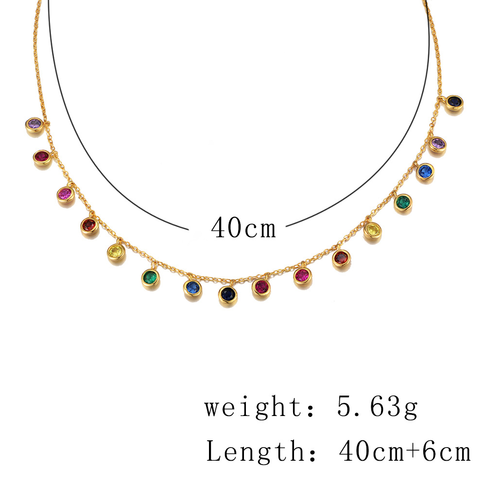 S925 Sterling Silver Colorful Round Zircon Necklace for Women, European and American Style Seven-Color Gemstone Pendant, Rainbow Clavicle Chain