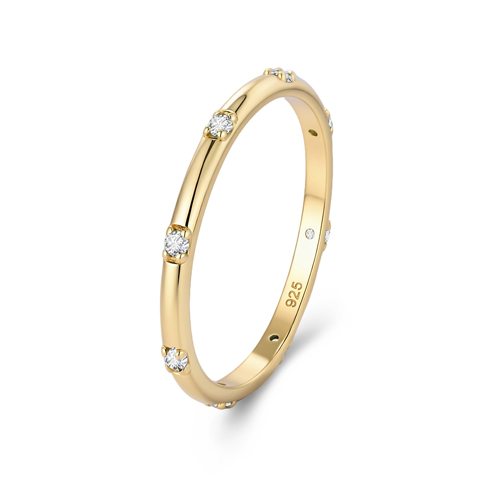 S925 Sterling Silver Fashionable Minimalist Zircon Ring, European and American Style, Elegant Women's Diamond-set Versatile Jewelry
