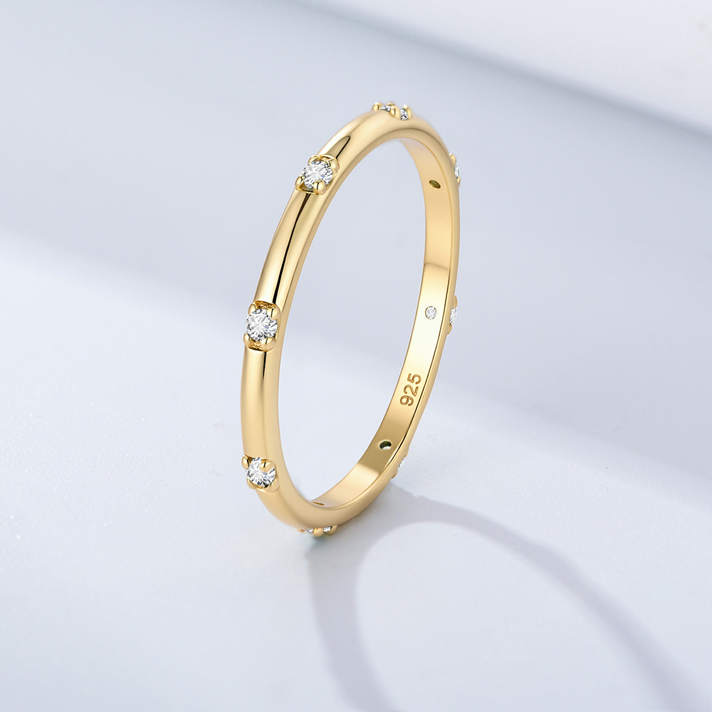 S925 Sterling Silver Fashionable Minimalist Zircon Ring, European and American Style, Elegant Women's Diamond-set Versatile Jewelry