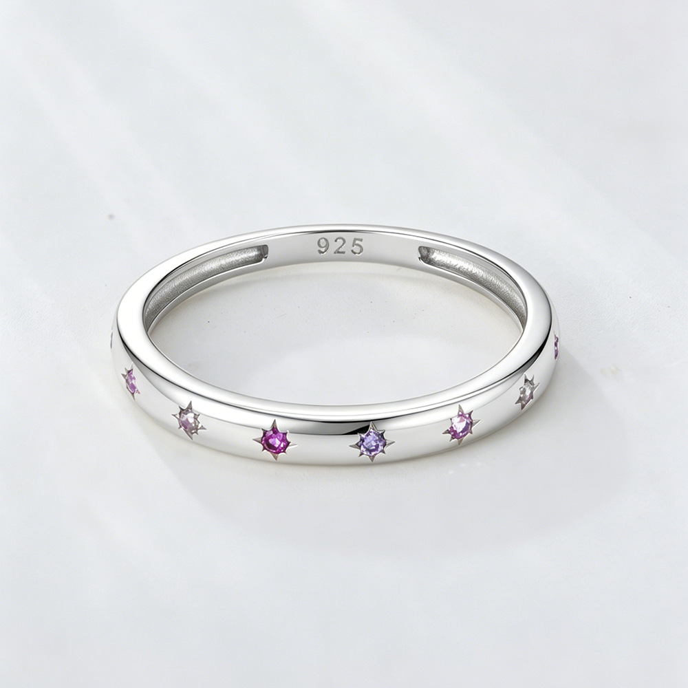 S925 Sterling Silver Colored Zircon Ring for Women, European and American Style, Niche Design, Geometric Six-Pointed Star Ring, Trendy Jewelry
