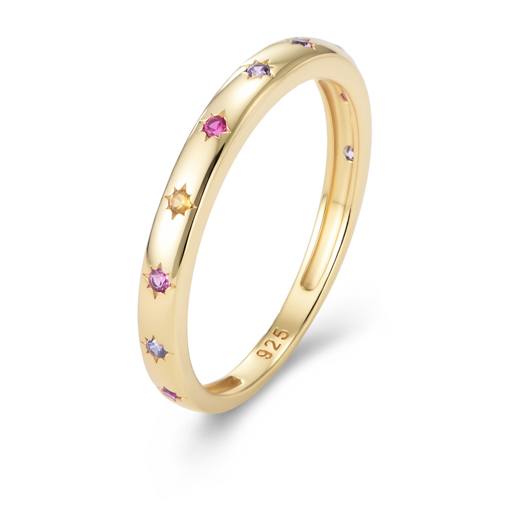 S925 Sterling Silver Colored Zircon Ring for Women, European and American Style, Niche Design, Geometric Six-Pointed Star Ring, Trendy Jewelry