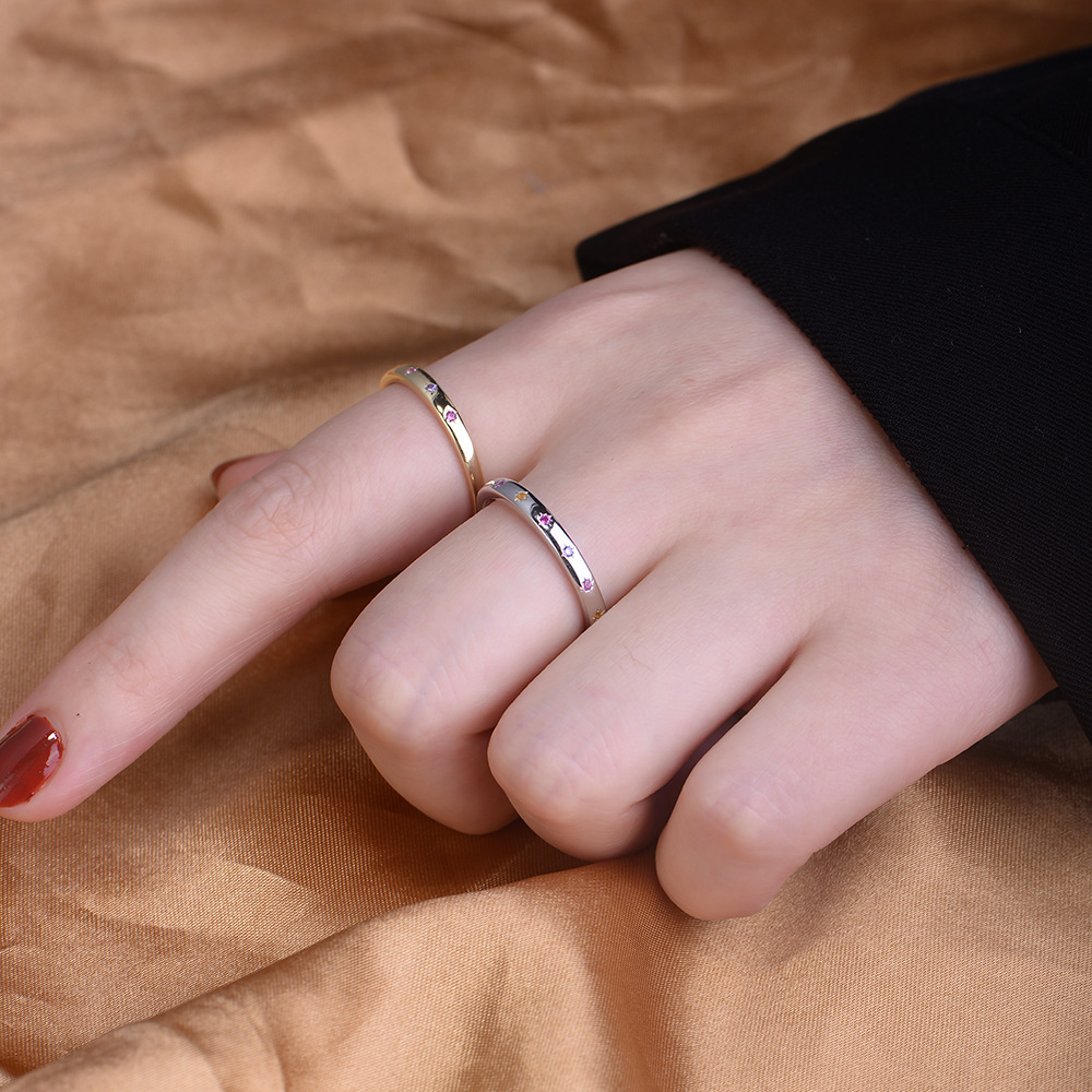 S925 Sterling Silver Colored Zircon Ring for Women, European and American Style, Niche Design, Geometric Six-Pointed Star Ring, Trendy Jewelry