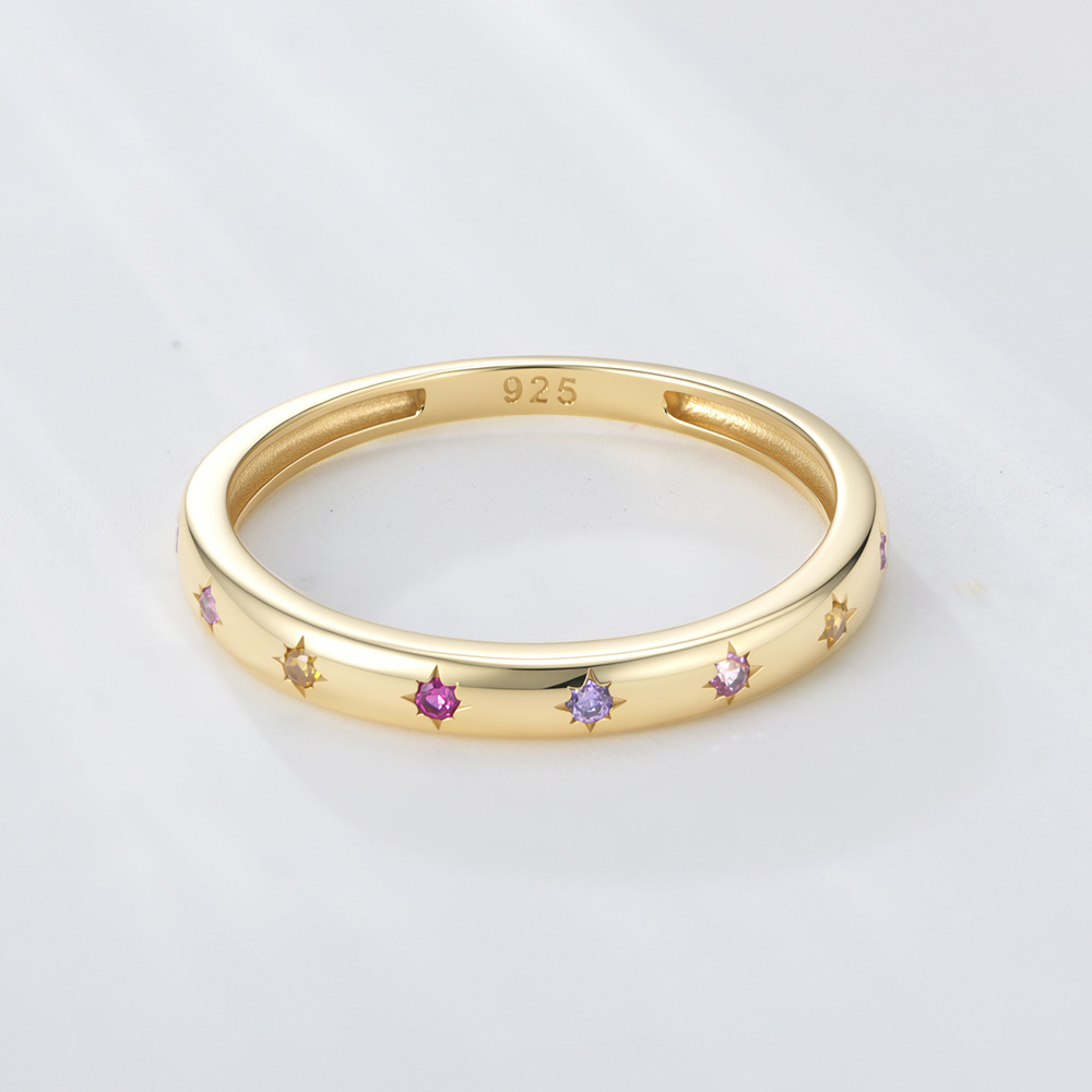 S925 Sterling Silver Colored Zircon Ring for Women, European and American Style, Niche Design, Geometric Six-Pointed Star Ring, Trendy Jewelry