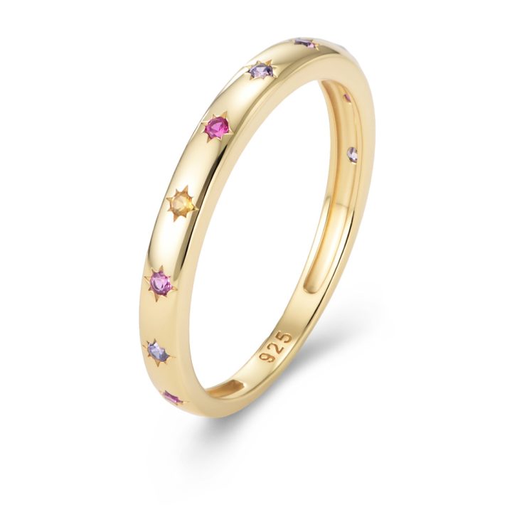 S925 Sterling Silver Colored Zircon Ring for Women, European and American Style, Niche Design, Geometric Six-Pointed Star Ring, Trendy Jewelry
