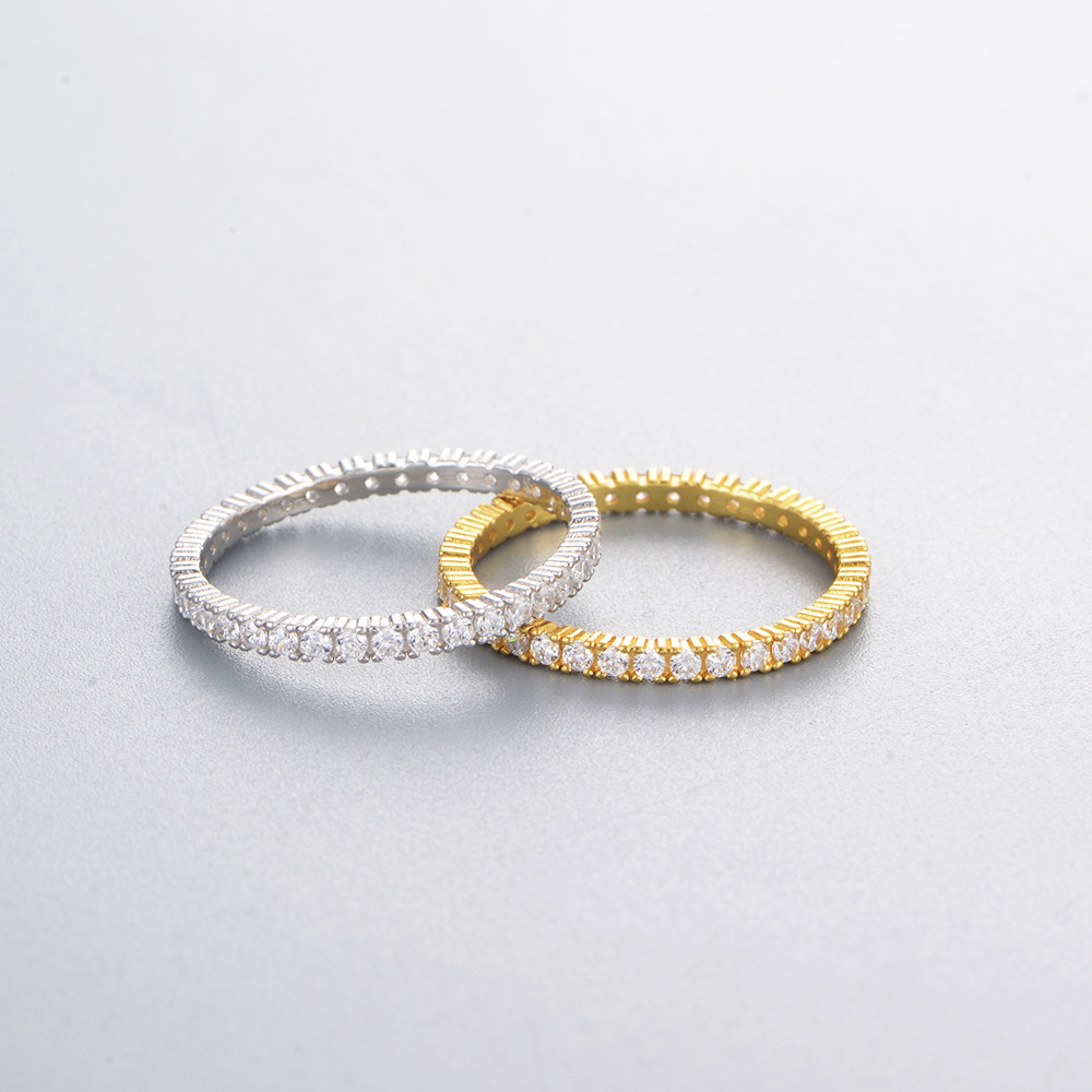 Micro-paved zircon and full diamond ring, sterling silver, fashionable and simple, European and American style, versatile, stackable, jewelry.