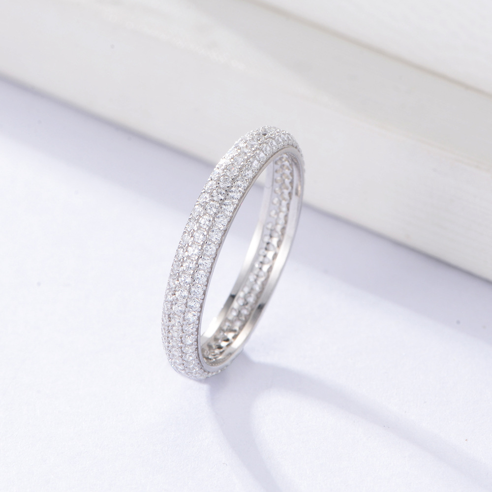 925 Sterling Silver Full Circle Diamond Micro-set Zirconia Index Finger Ring, European and American Style, Versatile, Stackable, Simple Ring Jewelry for Women