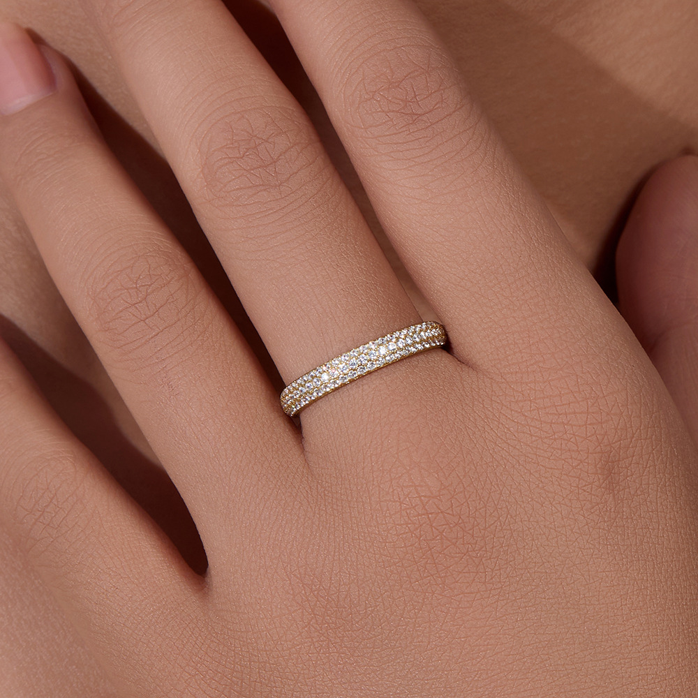 925 Sterling Silver Full Circle Diamond Micro-set Zirconia Index Finger Ring, European and American Style, Versatile, Stackable, Simple Ring Jewelry for Women