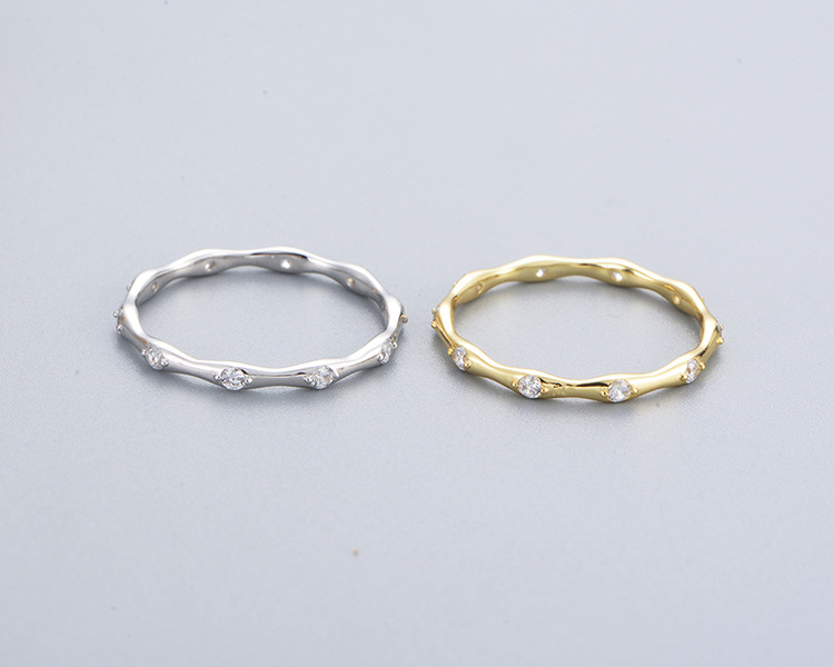 S925 sterling silver minimalist geometric bamboo-shaped ring for women, Japanese style, understated luxury, fashionable, cool-toned, zircon stone ring, delicate bracelet.