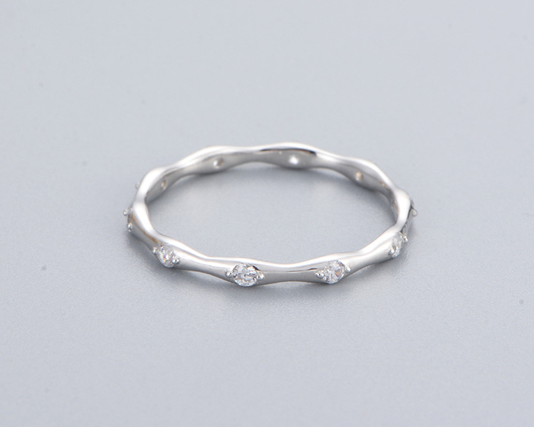 S925 sterling silver minimalist geometric bamboo-shaped ring for women, Japanese style, understated luxury, fashionable, cool-toned, zircon stone ring, delicate bracelet.