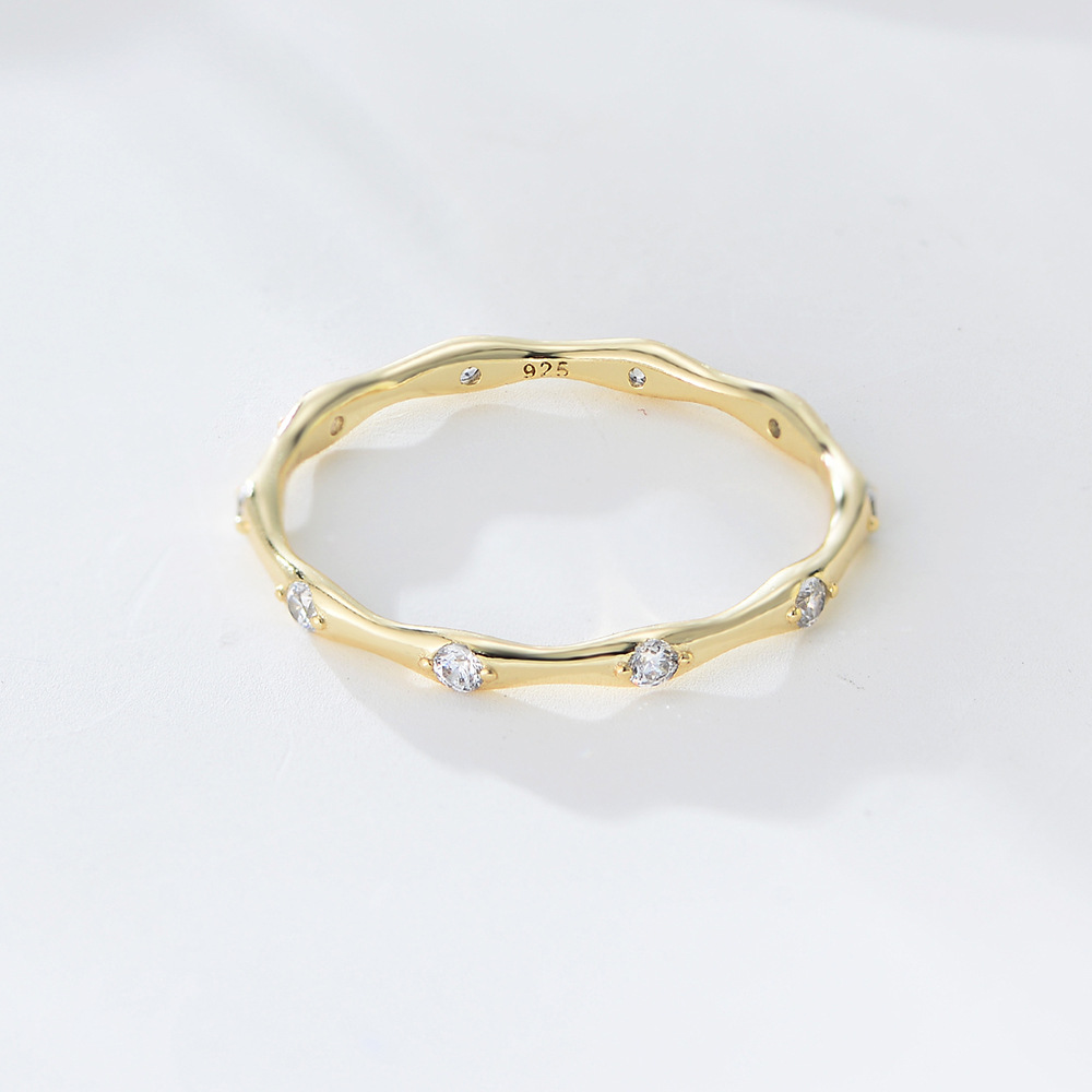 S925 sterling silver minimalist geometric bamboo-shaped ring for women, Japanese style, understated luxury, fashionable, cool-toned, zircon stone ring, delicate bracelet.