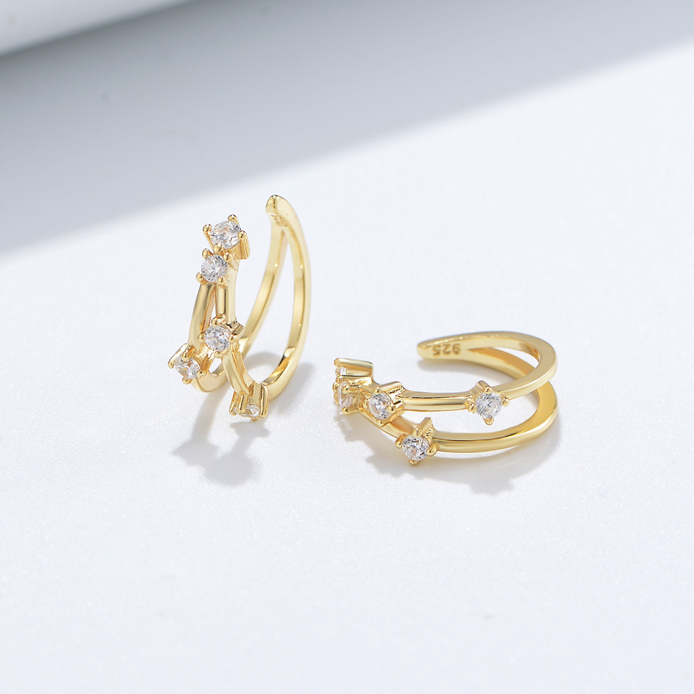 S925 Sterling Silver Geometric Micro-painted Zirconia Clip-on Earrings, Minimalist Style, Individualistic, Simple, and Luxurious Cartilage Clip Earrings