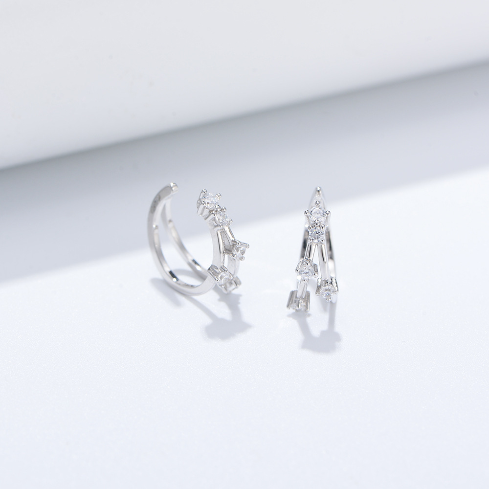 S925 Sterling Silver Geometric Micro-painted Zirconia Clip-on Earrings, Minimalist Style, Individualistic, Simple, and Luxurious Cartilage Clip Earrings