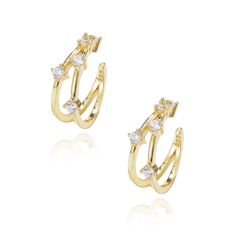 S925 Sterling Silver Geometric Micro-painted Zirconia Clip-on Earrings, Minimalist Style, Individualistic, Simple, and Luxurious Cartilage Clip Earrings